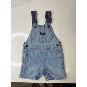 Oshkosh B’Gosh Shorts Overalls 18mo Denim Striped Straps Vestbak Gender Neutral